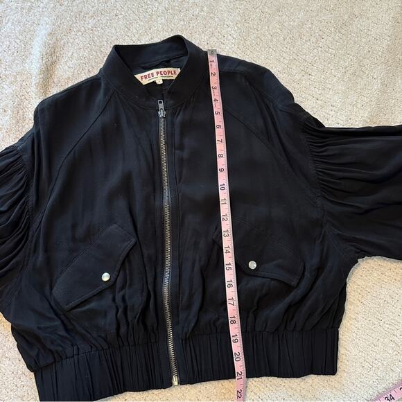 FREE PEOPLE On Pointe Bomber Jacket Lightweight Puff Balloon Sleeve Black - Picture 9 of 11
